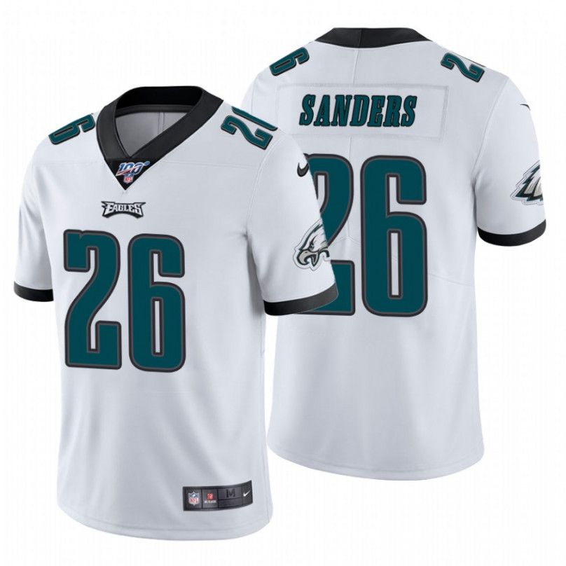 Men Philadelphia Eagles 26 Miles Sanders Nike White 100th Vapor Limited NFL Jersey